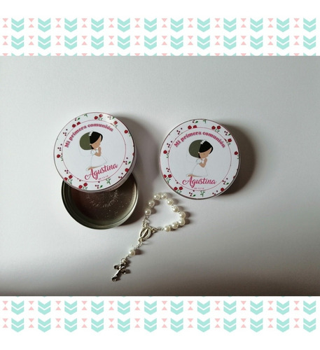 Latita Souvenir Con Minirosario Para Bautismo O Comunión