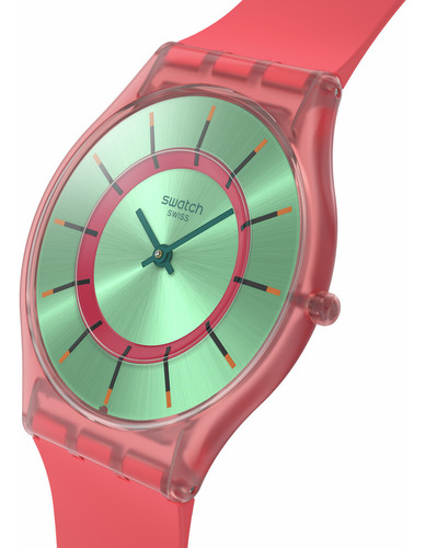 Reloj Swatch Minty Mango Dream Ss08p111 Correa Rojo Bisel Naranja Fondo Verde