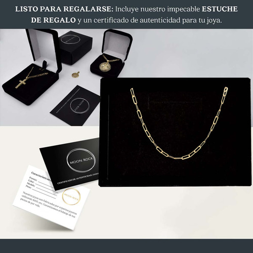 Cadena Clip Paper Clip Paperclip 2mm 10k 10 Kilates 40cm Oro Puro 10k 10 Kilates Mujer Dama Regalo Novia Mujer Oro 10k Moon Rock Cadena Oro Joyería Fina Regalo 10 Kilates Joyería Fina