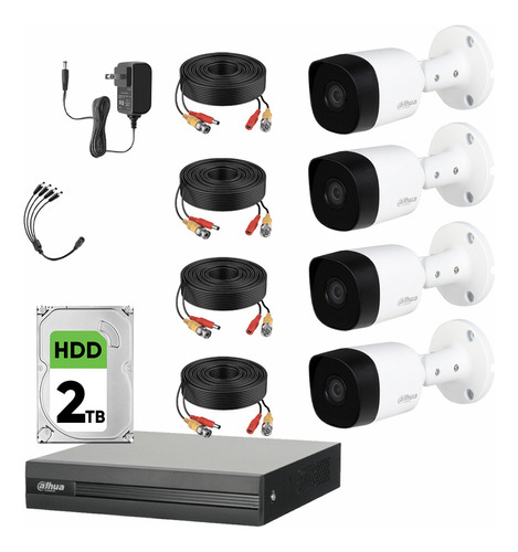 Dahua Kit Cctv De 4 Cámaras 2 Mp Metalicas + Disco Duro 2tb Cámaras De Seguridad Con Busqueda Inteligente De Alta Resolución Kit Video Vigilancia Dh-kit4ch-met2mp-plus22tb-cc