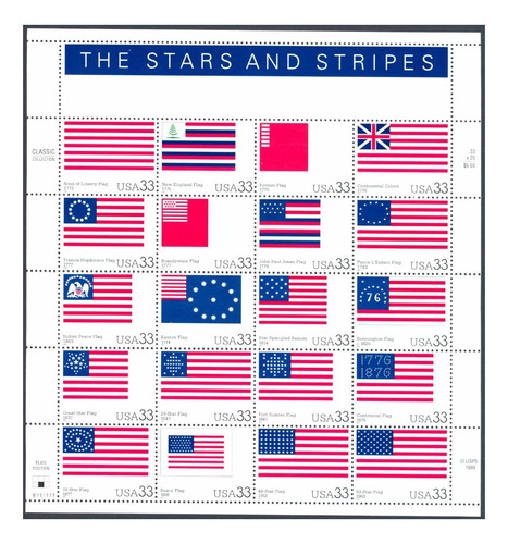 Barras Y Estrellas Americanas Banderas Hoja De Sellos De Col