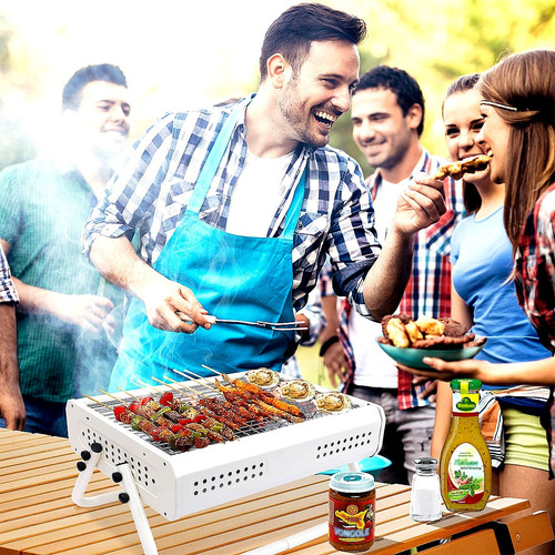 Parrilla Asador De Carbon Portatil Camping Con Asa Color Blanco