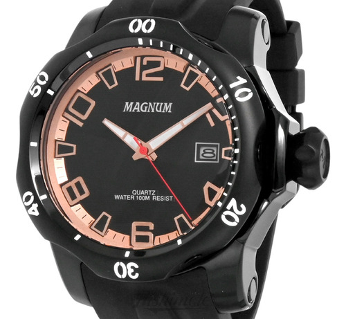 Relógio Magnum Masculino Grande Preto Rose Analógico