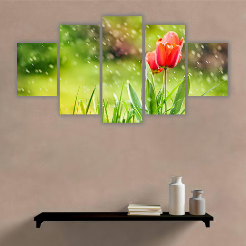 Quadros Mosaico Mdf Floral Flores Tulipas Vermelhas 115x60cm