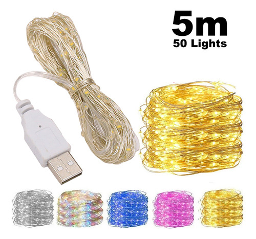 Nueva Cadena De Luces Led Usb De 50 Lámparas, Alambre De Cob