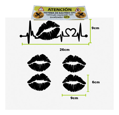Sticker Calcomania Para Auto Frecuencia De Besos 5 Stickers