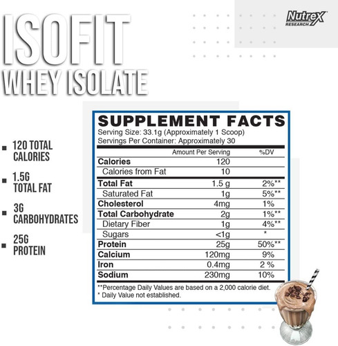 Imagen 2 de 4 de Proteína Nutrex Isofit Aislada Cero Gluten Sin Lactosa 2.2lb