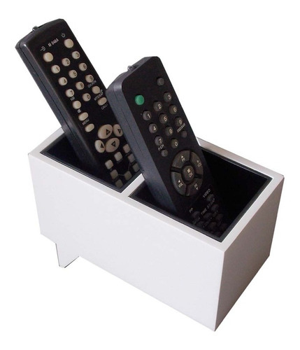 Porta Controles Remoto 2 Divisórias Branco/preto Mdf Luxo