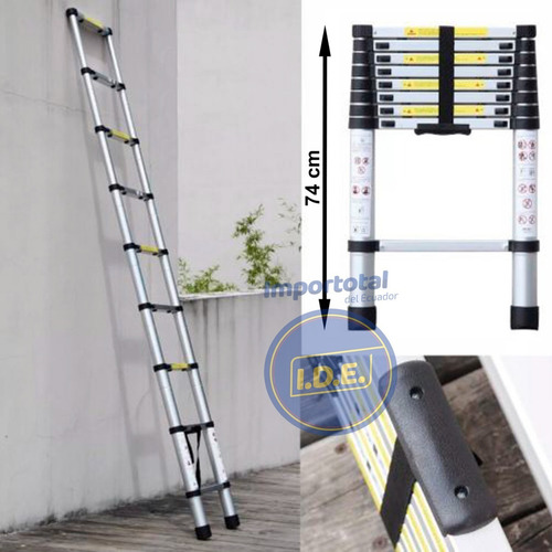 Escalera Recta De Aluminio Desplegable Tipo Telescopio 2,6 M