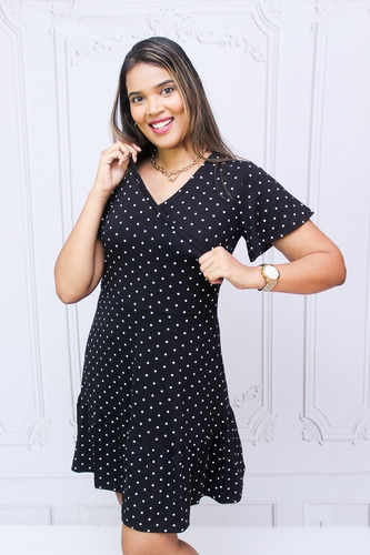 Imagem 5 de 6 de Vestido Decote V Transpassado Facilita Amamentação Poá