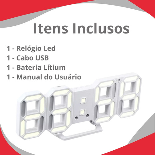 Relogio De Mesa E Parede Digital Led Com Data Alarme