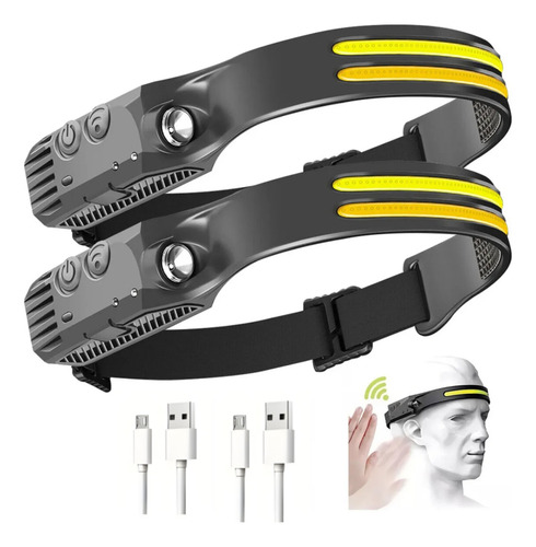 Lámpara De Cabeza Led Recargable Negro Con Sensor Luz Blanc