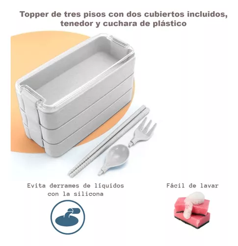 Toppers Lunch Box Con Cubiertos, Tupper Verde de 3 Pisos, Lonchera Térmica  900 Ml Magma Life MG215