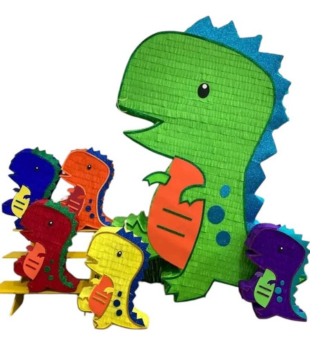 Piñata+5 Minis Dinosaurio Personalizadas Modelo 4 Verde Dinosaurio Geométrico Grande