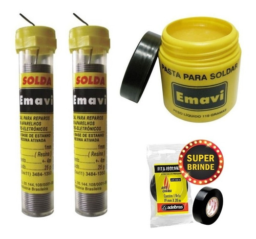Imagem 1 de 4 de Kit Pasta Fluxo De Solda Emavi 110gr E 2 Tubos Estanho Emavi