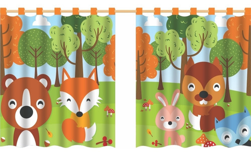 Cortina Infantil Quarto Criança Bosque Floresta Animais