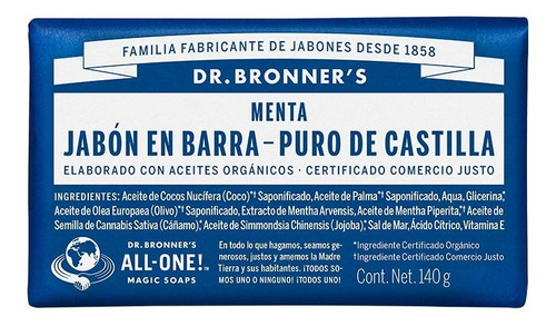 Dr. Bronner Jabón De Castilla Aroma Menta 140g