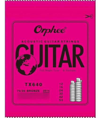 1 Pak 6 Cuerdas Orphee Tx640 P/guitarra Acústica Calibre 12