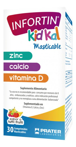 Infortin Kidkal Masticable Zinc Calcio Vitamina D 30com X2ud