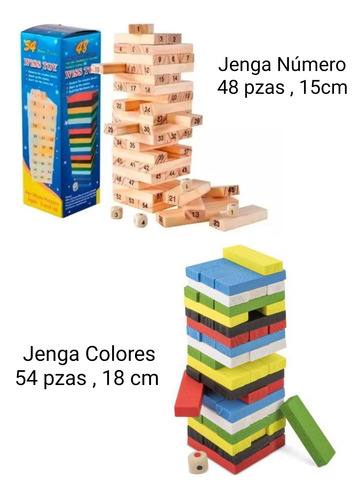 Jenga Bloques Madera, 48pzas Número Y 54 Pzas Colores 