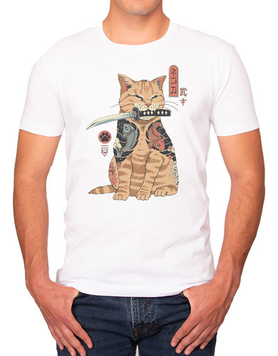 Camiseta Anime Gato Samurai Unisex