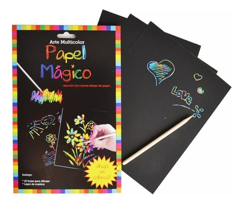 Papel Mágico 10 Hojas Grandes Dibujo Arte Multicolor Lápiz 