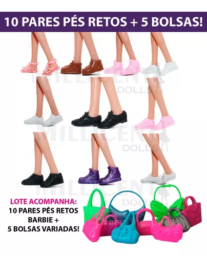 Roupas: 10 Roupas P/ Barbie + 10 Pares De Sapatos Pés Reto