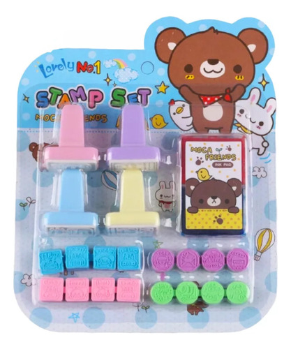 Set Sellos Goma Entintado Animales Kawaii Niños Infantil