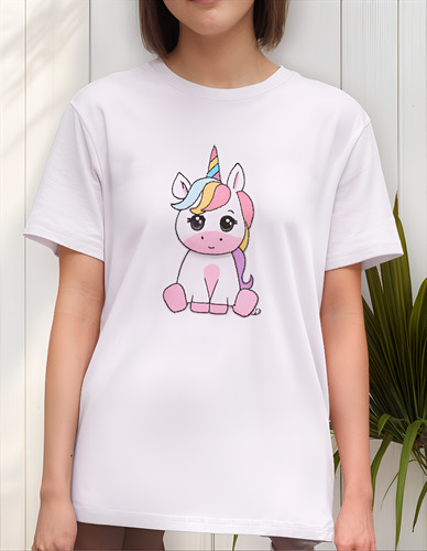 Playera Blanca Camiseta Estampado De Moda Unicornio