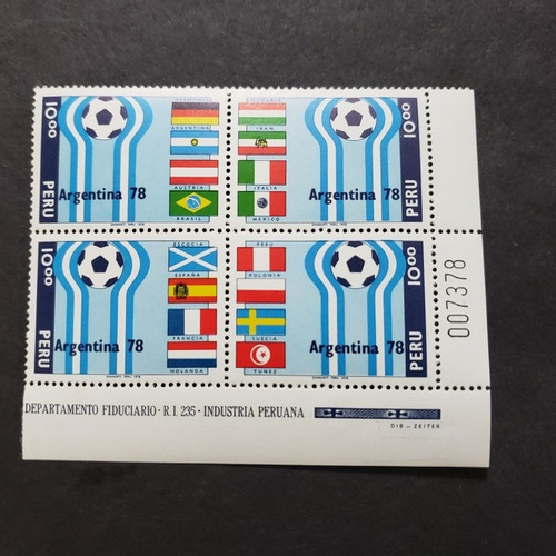 Estampilla De Peru  Mundial Futbol Argentina 78 Bloque De 4 