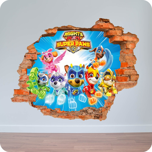 Vinilo Pared Rota 3d Paw Patrol Mighty Pups 100x100