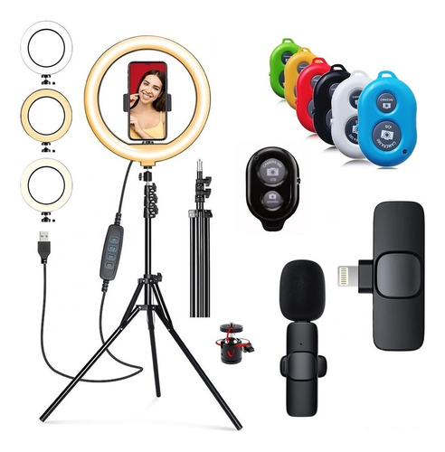 Ring Light Ringue Light Microfone De Lapela Bluetooth Kit Cor Preto