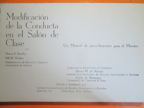 Modificación De La Conducta En El Salón De Clases, Año 1970 (Usado)