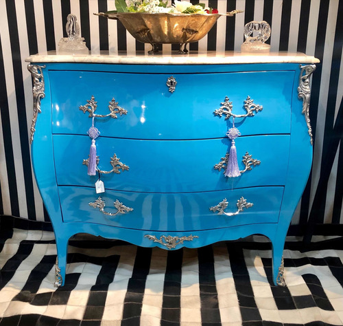 Imagen 1 de 9 de Comoda Estilo Luis Xv Turquesa Tiffany Restaurada A Nuevo