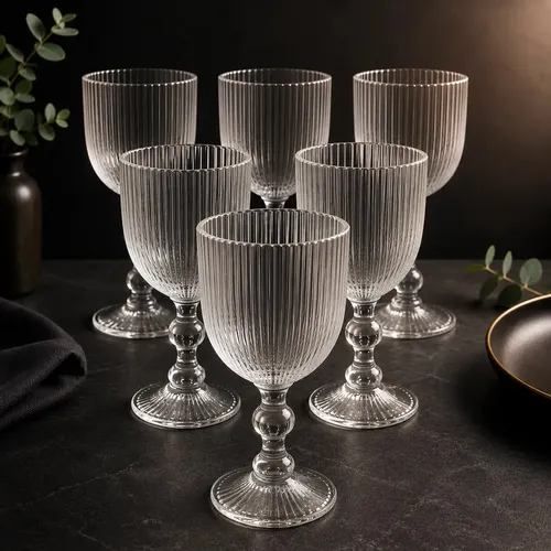 Jogo Com 6 Taças De Vidro Canelado 380ml Drinks Suco Transparente
