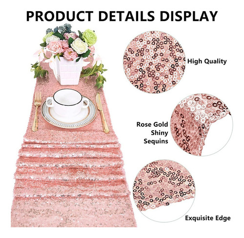 N Camino Mesa Con Lentejuelas Oro Rosa Para Bodas Cumpleaños