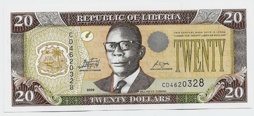 Fk Billete Liberia 20 Dolares 2009 P 28e Sin Circular