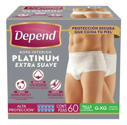 Ropa Interior Desechable Depend Platinum Grande 60pzas Grande