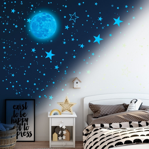 Calcomania Luna Cielo Estrellado Punto Brilla Oscuridad D102