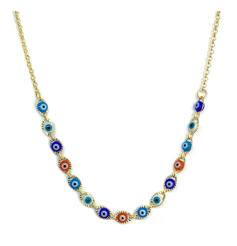 Collar 44cm Ojos Turcos Colores Enchapado Oro 18k