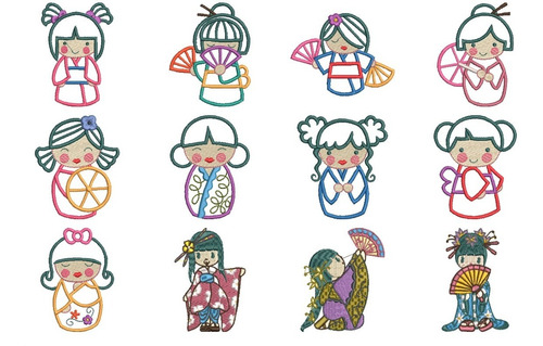 75 Matrices P/ Maquinas De Bordar Muñeca Japonesa /geisha