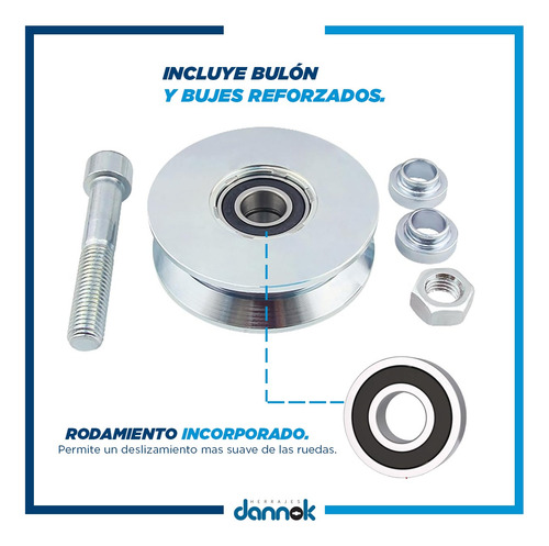 Rueda Porton Corredizo Con Ruleman Canal Y X2u. Dannok 70mm