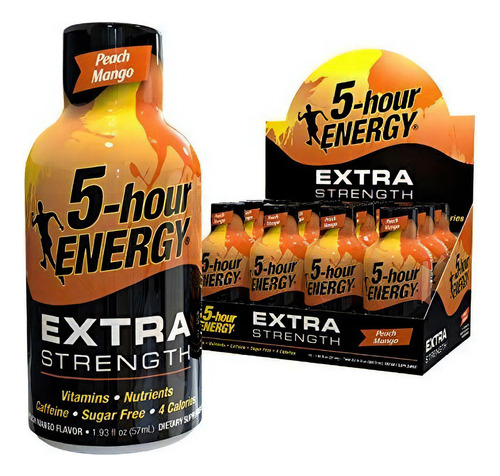 5-hour Energy Shots Extra Potente, Vitaminas 12 Pack Sabor Peach/mango