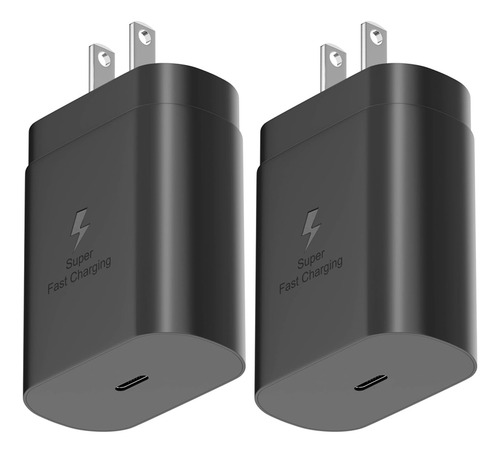Cargador rápido tipo C de 25 W Cerobby XHD25W CDQ25W para Samsung A55/A54/A56/A15/A36/A06/A16/A35/S23/S24/S25 Sin Cable of Charge Color Black 2 Piezes