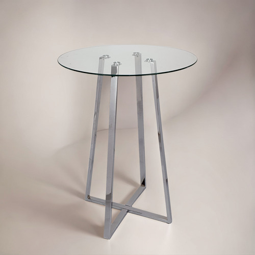 Mesa De Bar Alta Tapa De Vidrio Templado Y Base Cromada Vidrio Cromado