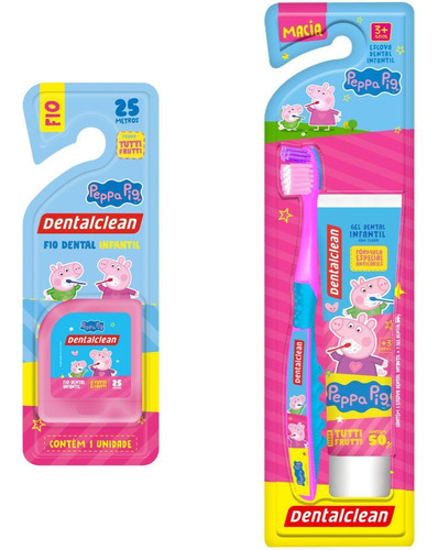 Kit Gel Dental + Escova + Fio Dental - Peppa Pig - 3anos+