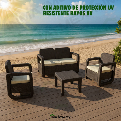 Sala Para Exterior Tipo Rattan Modelo Tulum Inmatmex Estructura Marrón oscuro