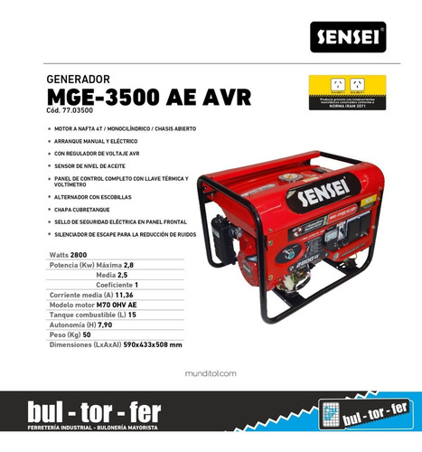 Imagen 2 de 5 de Generador Grupo Electrogeno Sensei Mge3500 Avr Arranque Elec