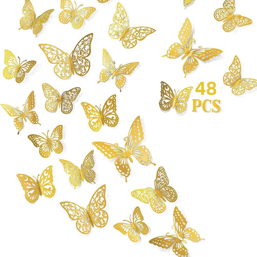 Calcomanía De Pared Con Diseño De Mariposa 3d, 48 Uds