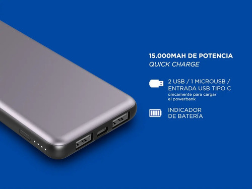 Imagen 4 de 9 de Power Bank Gadnic Bc000029 15000 Mah Indicador Bat Portatil